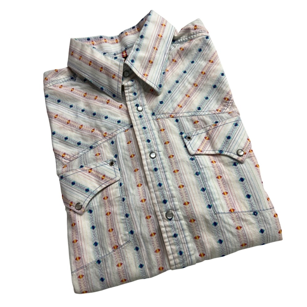 Dragonfly Western Shirt Men XL White Aztec Stripe Pearl Snap Short Sleeve F14